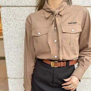 Miu Miu Logo Button Down Shirt Brown Utility Pocket Top – Worn Once